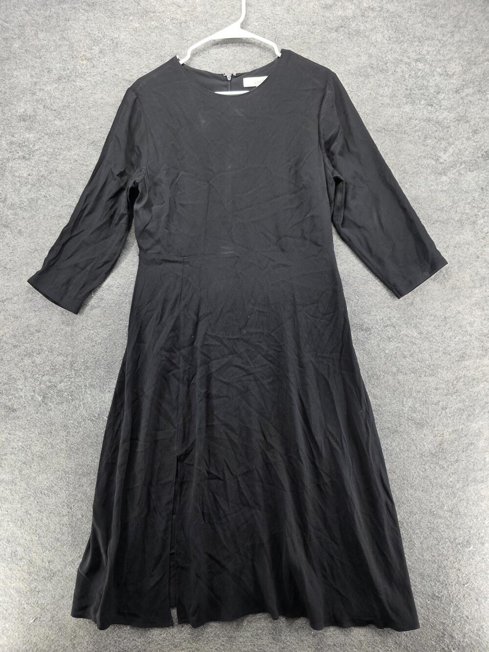 LOFT Dress Womens 8 Black Fit & Flare Midi 3/4 Sleeve Lined Round Neck Workwear